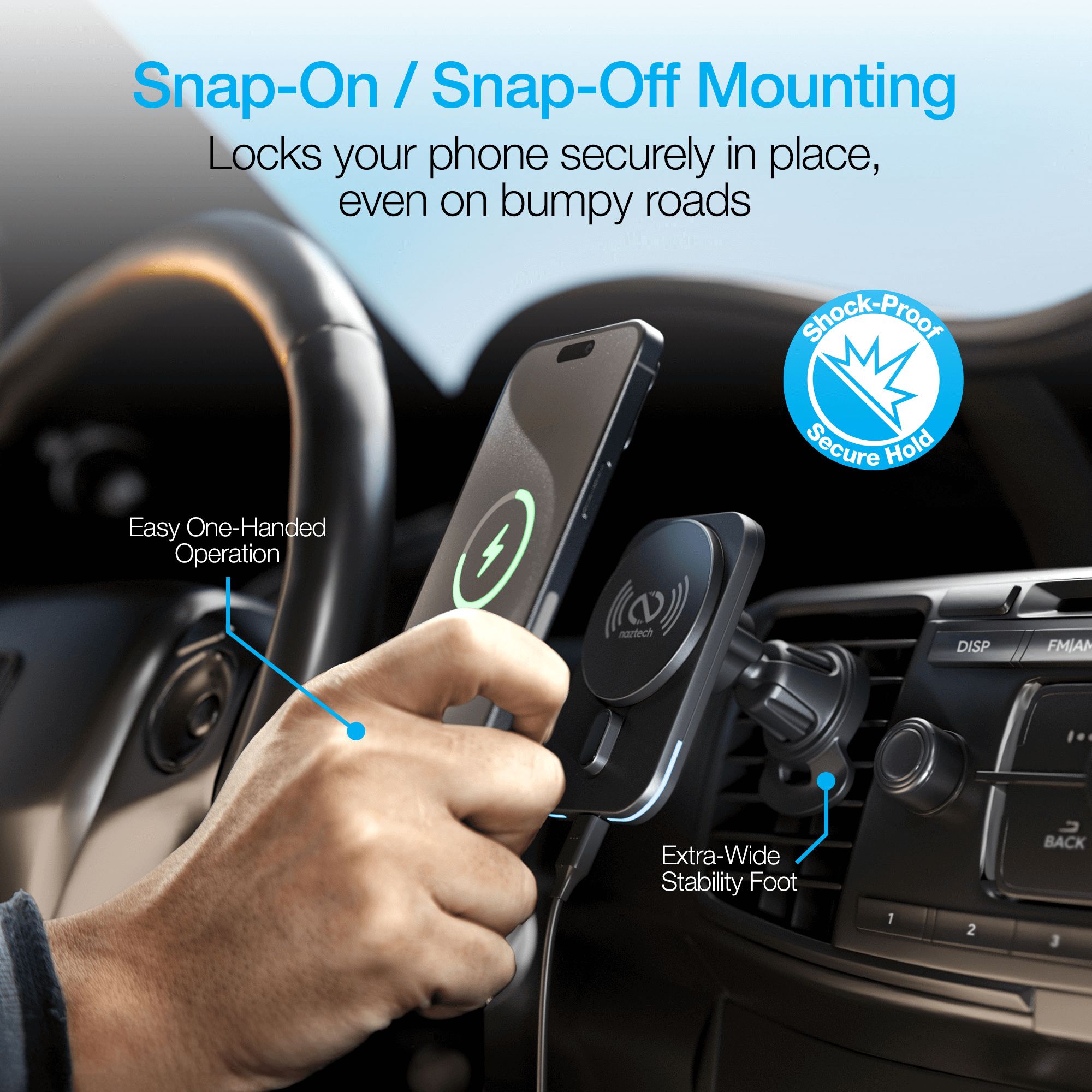 Naztech MagLock CAR 15W Magnetic Wireless Fast Charging Vent Mount