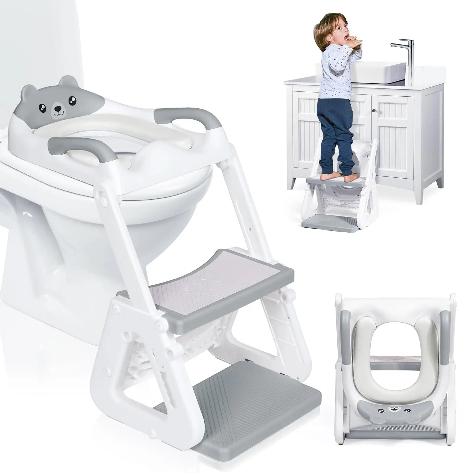 2-IN-1 Potty Training Seat with Step Stool, Height Adjustable Toilet Seat for Toddler, Potty Training with Splash Guard for Kids