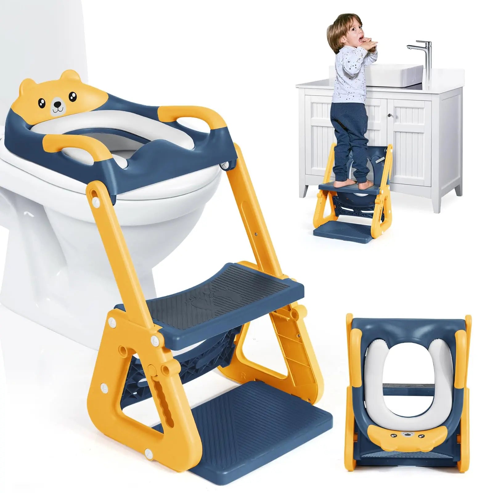2-IN-1 Potty Training Seat with Step Stool, Height Adjustable Toilet Seat for Toddler, Potty Training with Splash Guard for Kids