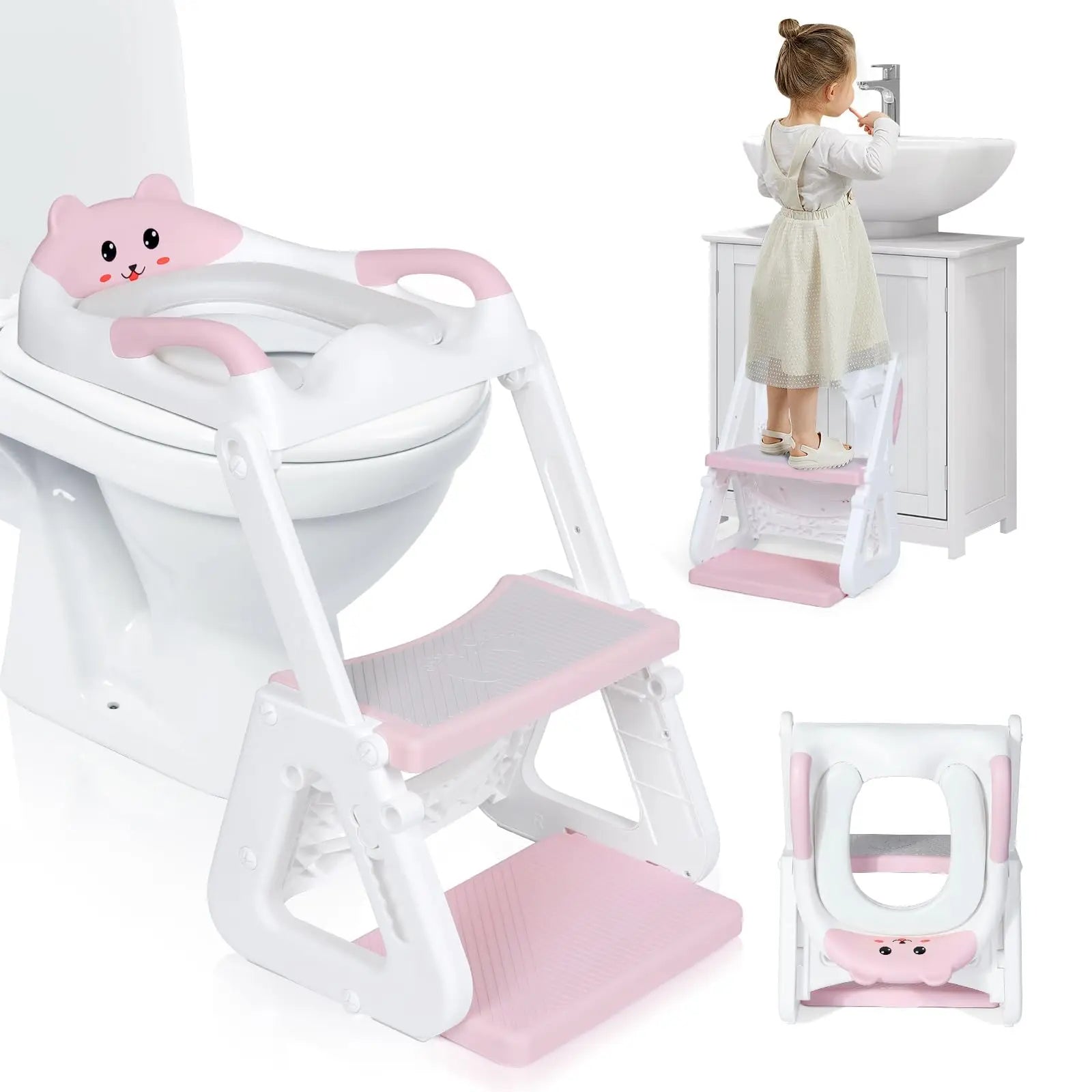 2-IN-1 Potty Training Seat with Step Stool, Height Adjustable Toilet Seat for Toddler, Potty Training with Splash Guard for Kids