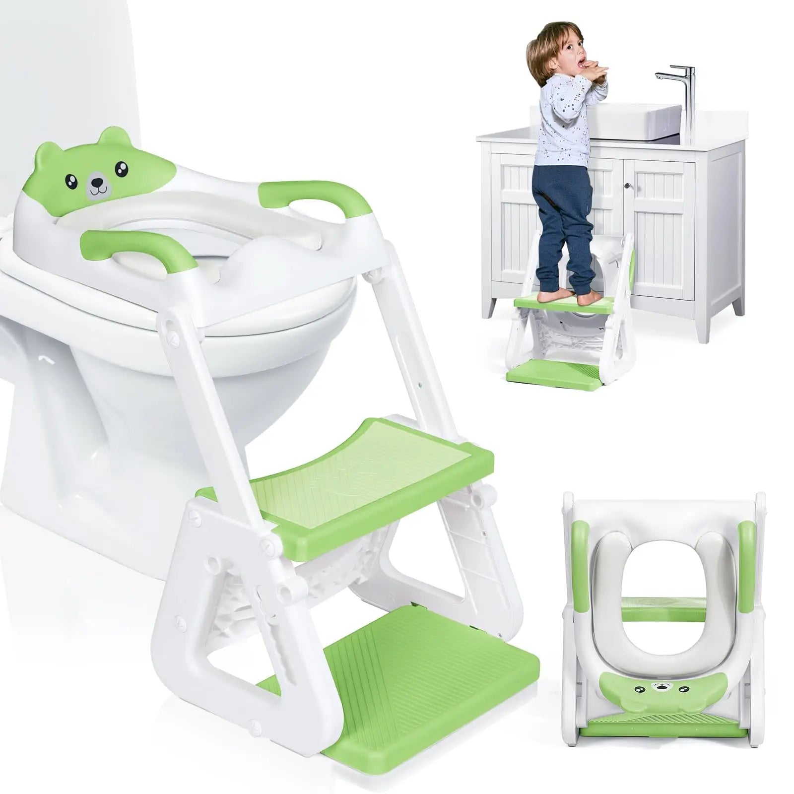 2-IN-1 Potty Training Seat with Step Stool, Height Adjustable Toilet Seat for Toddler, Potty Training with Splash Guard for Kids