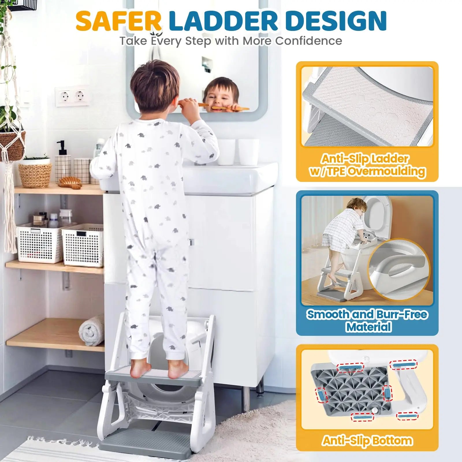 2-IN-1 Potty Training Seat with Step Stool, Height Adjustable Toilet Seat for Toddler, Potty Training with Splash Guard for Kids