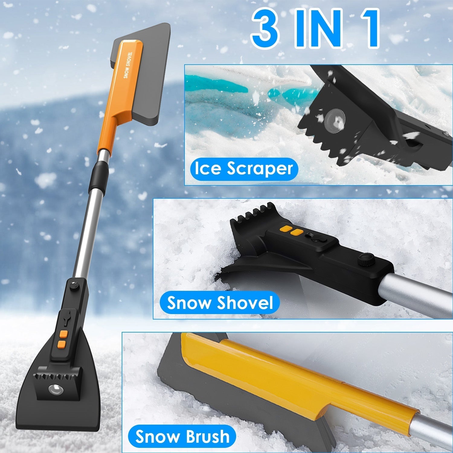 1Pc 3 In 1 Car Snow Removal Shovel With Lights Car Snow Removal Tool