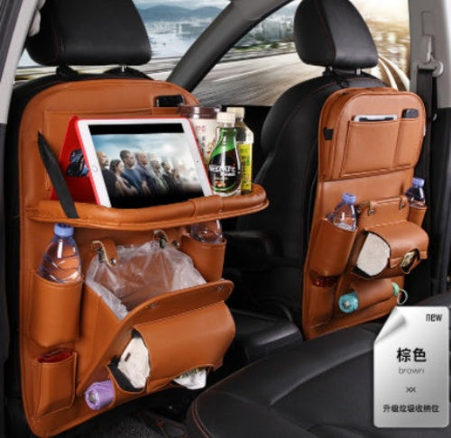 Leather Car Storage Bag Multifunction Seat Back Tray Hanging Bag