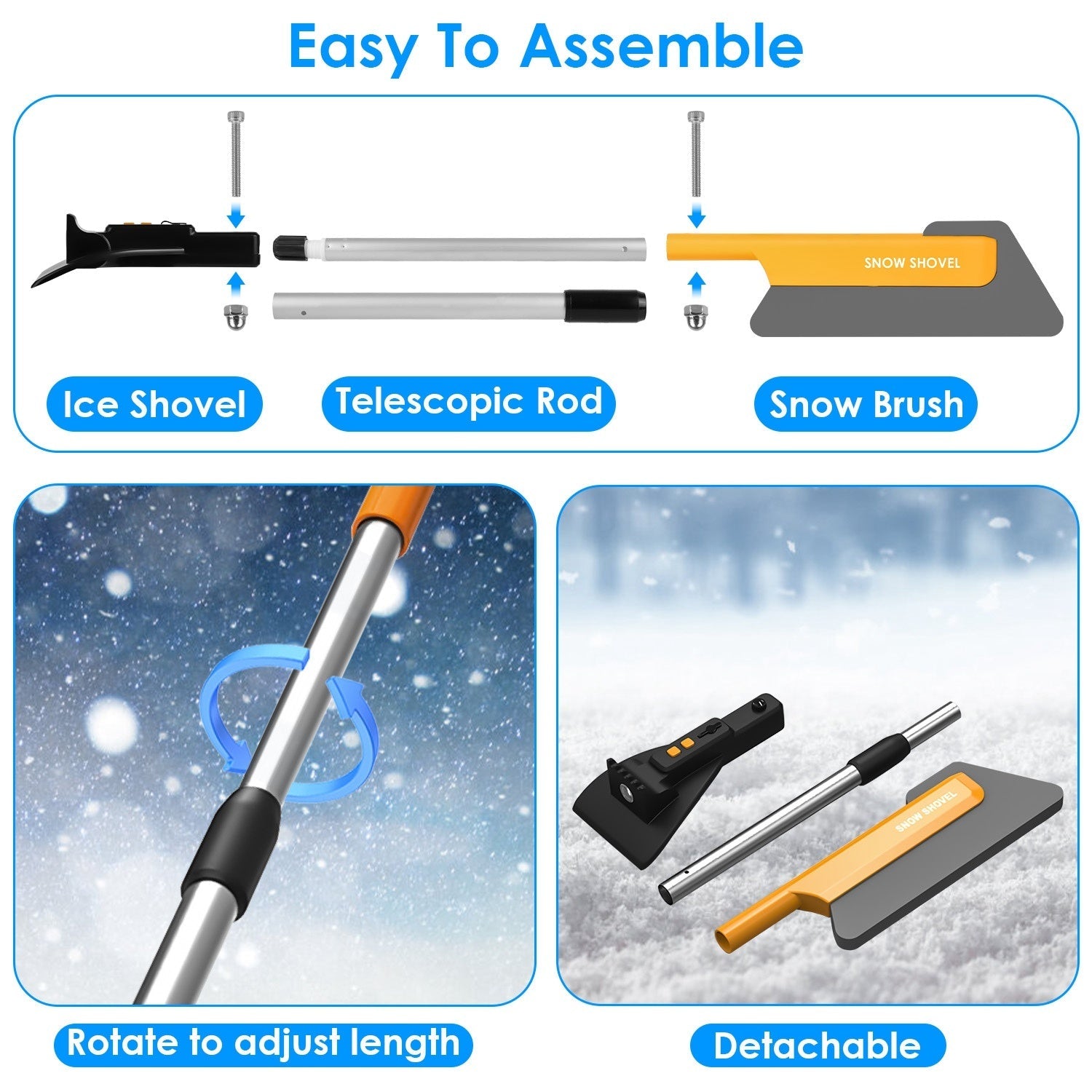 1Pc 3 In 1 Car Snow Removal Shovel With Lights Car Snow Removal Tool